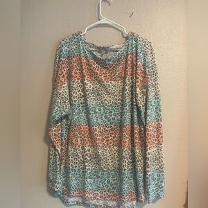 White Birch Dolman Style Multi-Color Animal Print Long-sleeve Top